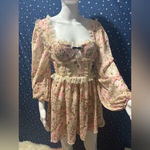 For Love And Lemons Pink Floral Lace Dress Size Small